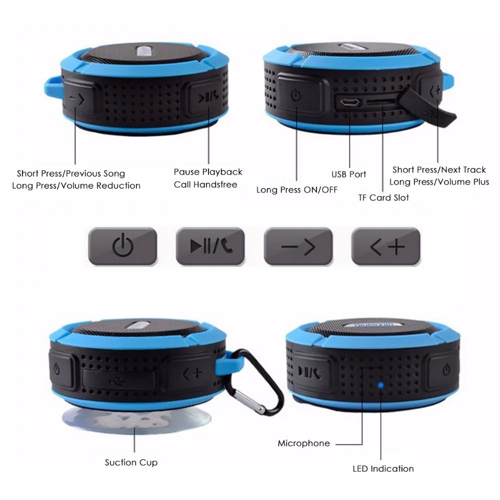 C6 Waterproof Bluetooth Speaker Outdoor Sports Mini Subwoofer Portable Sound Box Loudspeaker For Shower Car Smart Phone MIC TF