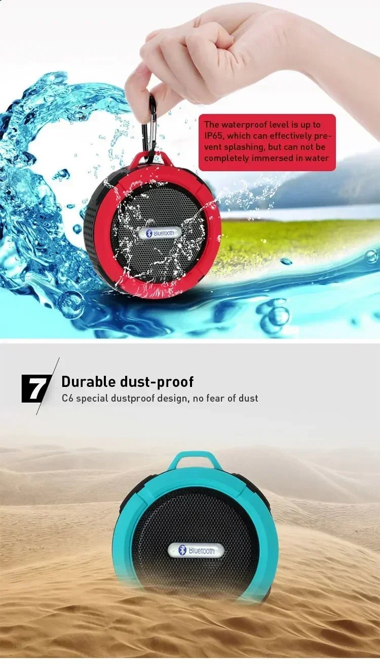 Wireless Portable Mini Shower Travel Speaker Outdoor Waterproof Bluetooth Speaker with Subwoofer for Sports Pool Beach Hiking