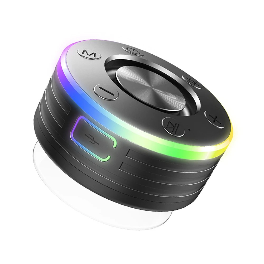 Waterproof Shower Speaker with Suction Cup/RGB Light Bluetooth-Compatible 5.2 Portable Speaker for Party/Outdoor/Bathroom/Travel