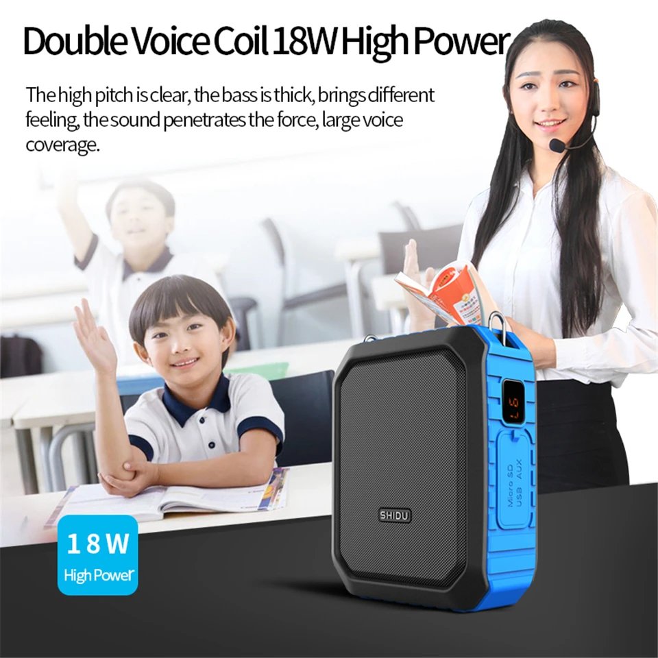 SHIDU Portable Voice Amplifier With Wireless Microphone For Teachers IPX5 Waterproof Bluetooth Speaker 4400mAh Power Bank M800