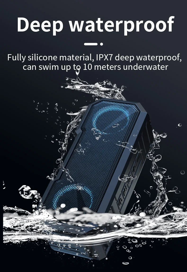 STONEGO Portable Bluetooth Speaker Wireless Flash Light Speaker TWS Bass Stereo IPX7 Waterproof Loudspeaker FM 12H