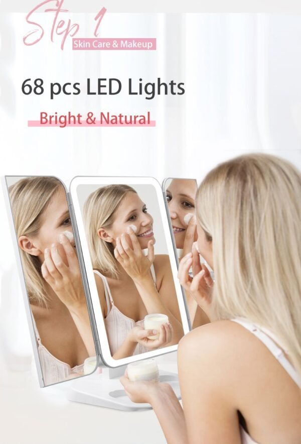 Trifold Makeup Mirror With Light 68 LED Vanity Mirrors 10X Magnifying 180Rotation - Image 8