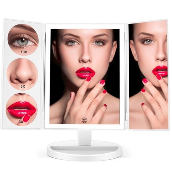 Trifold Makeup Mirror With Light 68 LED Vanity Mirrors 10X Magnifying 180Rotation - Image 2