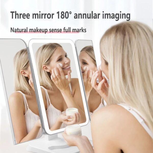 Trifold Makeup Mirror With Light 68 LED Vanity Mirrors 10X Magnifying 180Rotation - Image 6