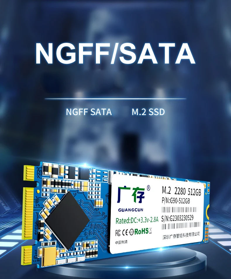 M.2 SATA III SSD SLC TLC Up to 500MB/s NGFF Internal Solid State Drive 1TB/2TB for Desktop/Mini Pcs