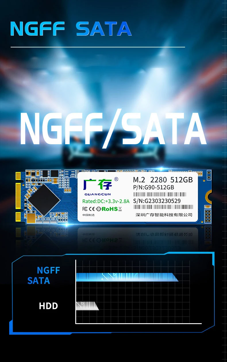 M.2 SATA III SSD SLC TLC Up to 500MB/s NGFF Internal Solid State Drive 1TB/2TB for Desktop/Mini Pcs