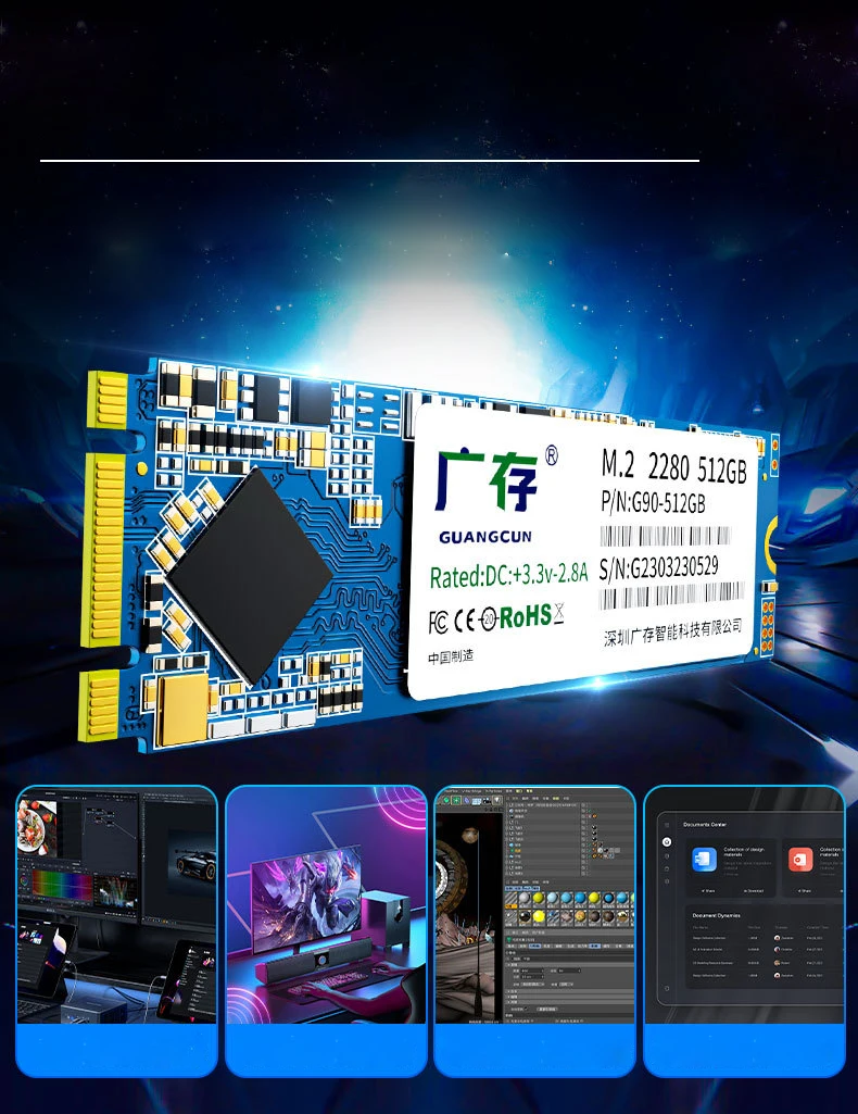 M.2 SATA III SSD SLC TLC Up to 500MB/s NGFF Internal Solid State Drive 1TB/2TB for Desktop/Mini Pcs