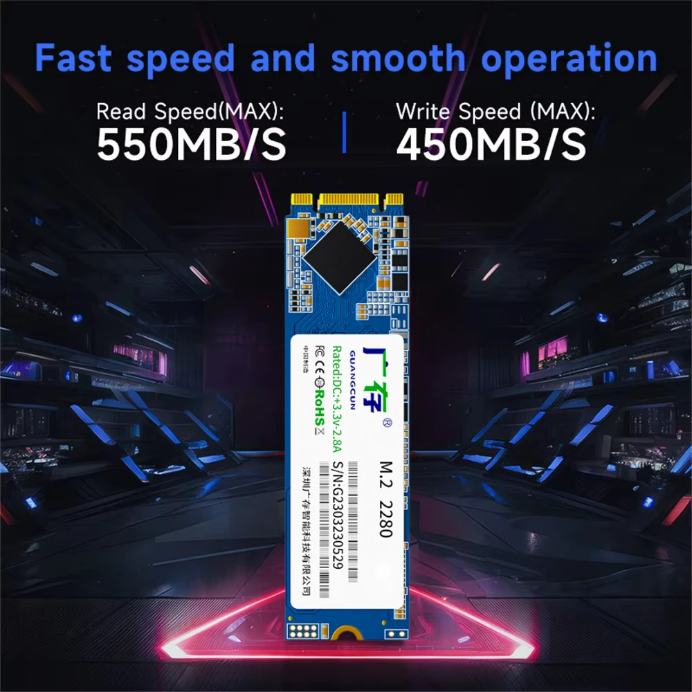 M.2 SATA III SSD SLC TLC Up to 500MB/s NGFF Internal Solid State Drive 1TB/2TB for Desktop/Mini Pcs