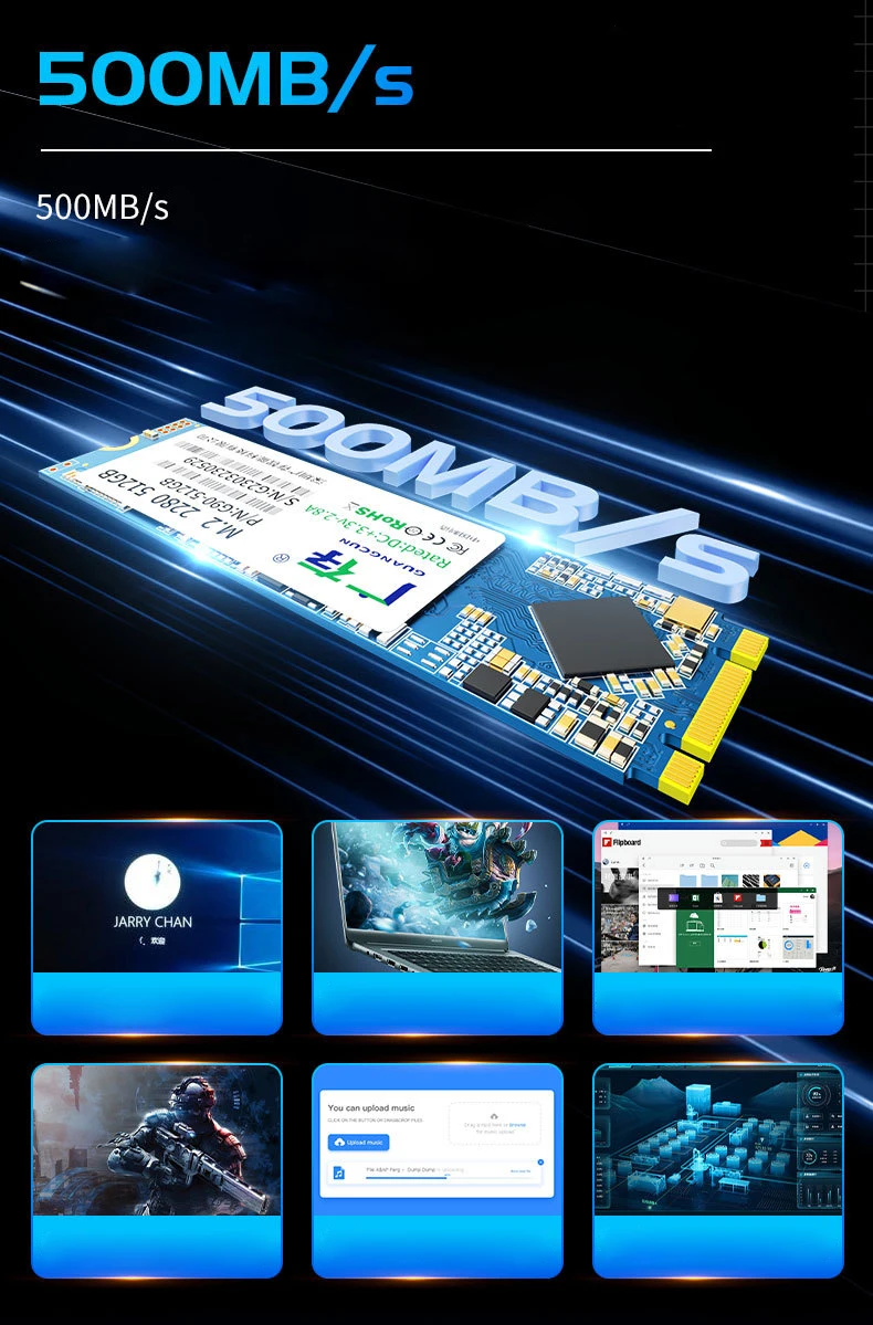 M.2 SATA III SSD SLC TLC Up to 500MB/s NGFF Internal Solid State Drive 1TB/2TB for Desktop/Mini Pcs