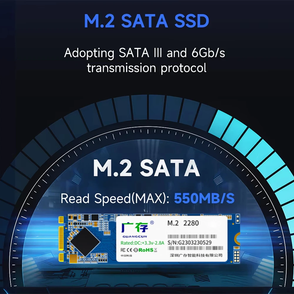 M.2 SATA III SSD SLC TLC Up to 500MB/s NGFF Internal Solid State Drive 1TB/2TB for Desktop/Mini Pcs