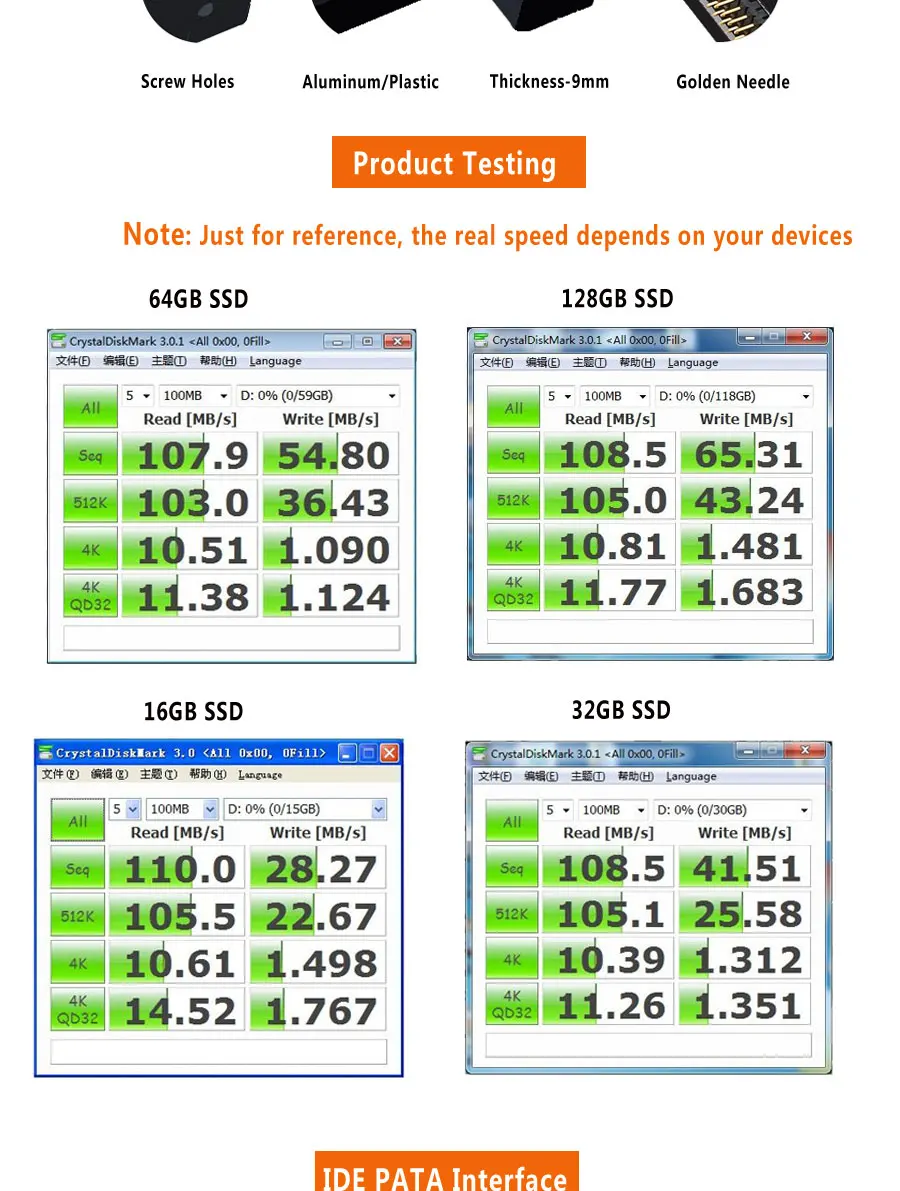 2.5 inch PATA 44pin IDE hd ssd 16GB 32GB 64GB 128GB 4C TLC Solid State Disk Flash Hard Drive IDE for Notebook Desktop