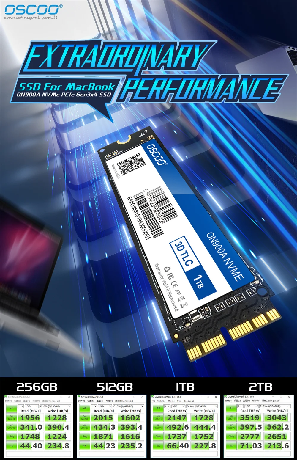 512GB 2TB SSD For 2013 2015 2017 Macbook Air A1465 A1466 Macbook Pro A1502 A1398 1TB iMac A1419 A1418 Internal Solid State Disk