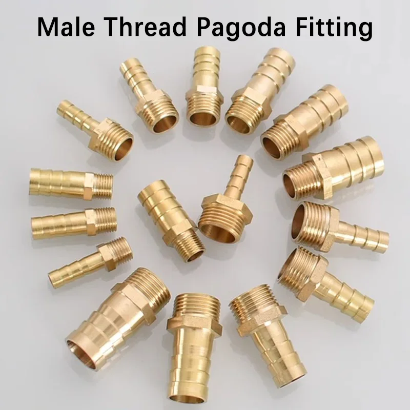 PC Hose Barb Tail Pagoda Connector 6 8 10 12 14 16mm Connector Hose 1/8 1/2 3/4 3/8 BSP Male Thread Brass Water Pipe Fittings