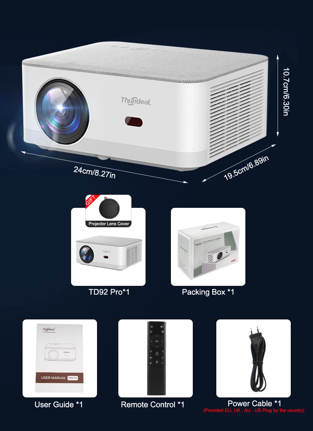 ThundeaL Portable Mini Projector TD92 Pro FHD 1080P Full HD Beam 4K Video WiFi Android Projector TD92Pro 3D Movie Home Theater