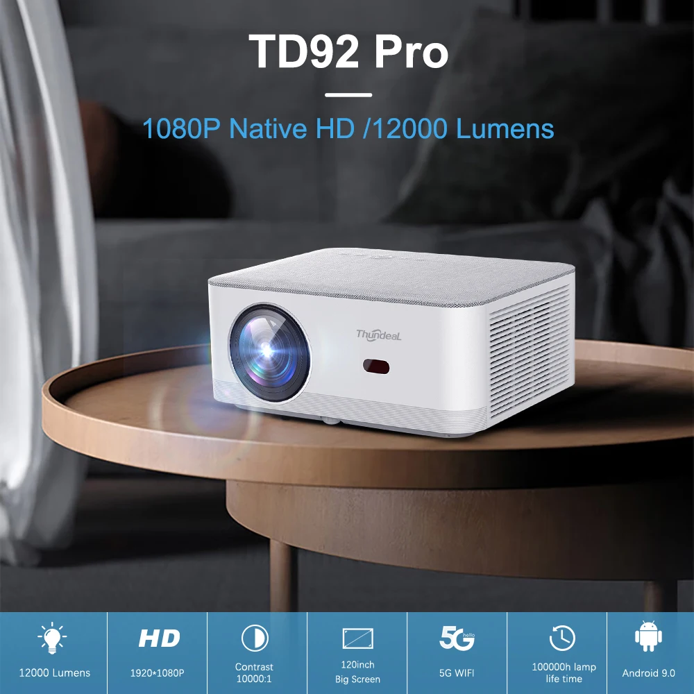 ThundeaL Portable Mini Projector TD92 Pro FHD 1080P Full HD Beam 4K Video WiFi Android Projector TD92Pro 3D Movie Home Theater
