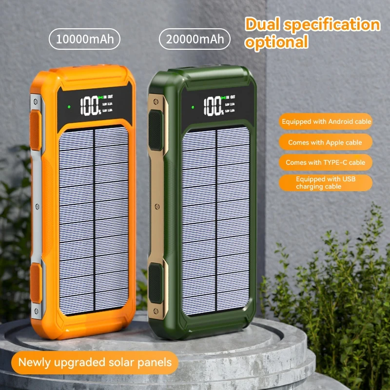 500000mAh Large Capacity Solar Power Bank 4 in 1 Built in Cable Fastcharge Mobile Power Battery LED Light iPhone Samsung Xiaomi
