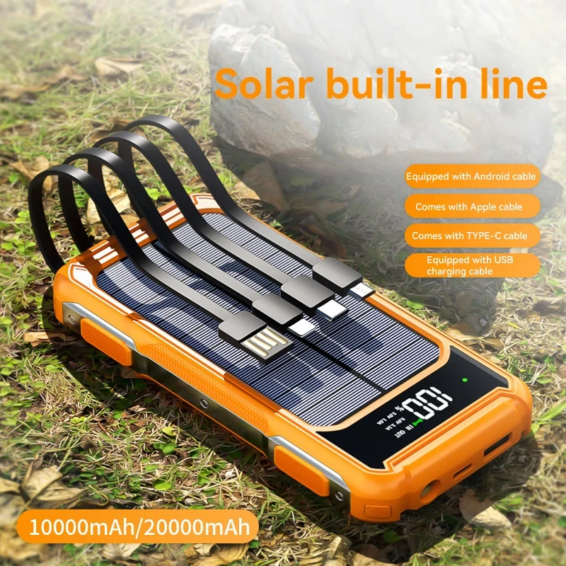 500000mAh Large Capacity Solar Power Bank 4 in 1 Built in Cable Fastcharge Mobile Power Battery LED Light iPhone Samsung Xiaomi