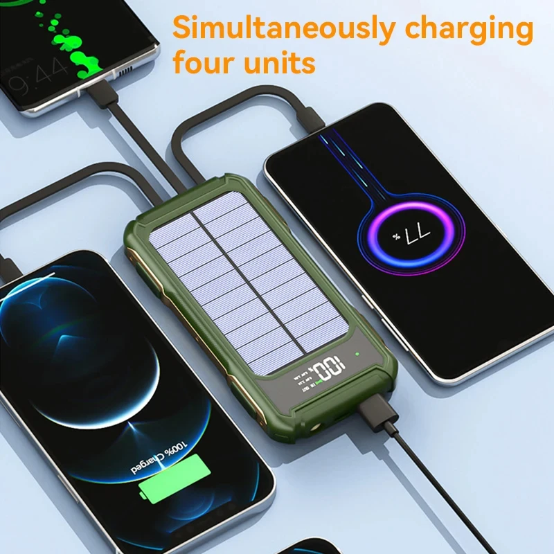 500000mAh Large Capacity Solar Power Bank 4 in 1 Built in Cable Fastcharge Mobile Power Battery LED Light iPhone Samsung Xiaomi