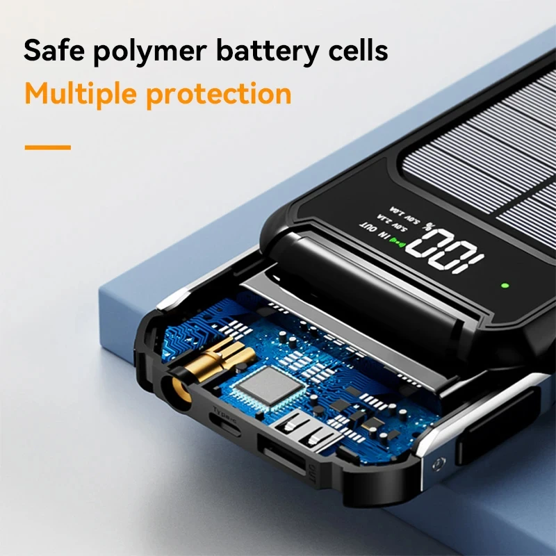 500000mAh Large Capacity Solar Power Bank 4 in 1 Built in Cable Fastcharge Mobile Power Battery LED Light iPhone Samsung Xiaomi