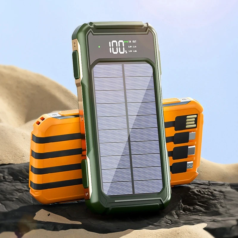 500000mAh Large Capacity Solar Power Bank 4 in 1 Built in Cable Fastcharge Mobile Power Battery LED Light iPhone Samsung Xiaomi