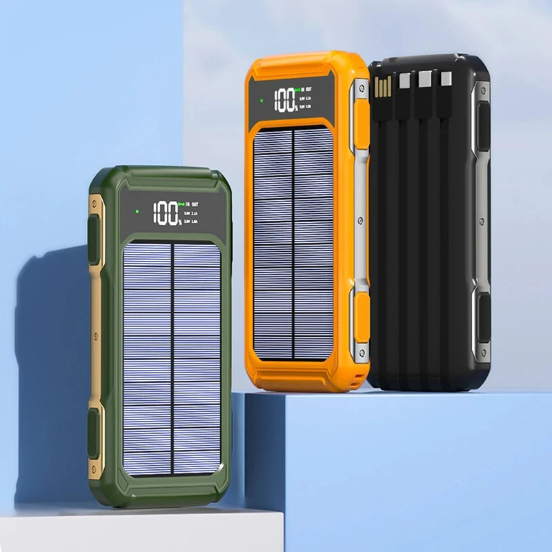 500000mAh Large Capacity Solar Power Bank 4 in 1 Built in Cable Fastcharge Mobile Power Battery LED Light iPhone Samsung Xiaomi