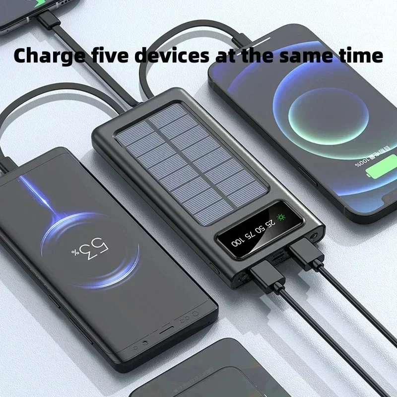 200000mAh Solar Power Bank Ultra Capacity USB 4 in1 Super Fast Charging USB TypeC LED Light Outdoor Power Bank For Xiaomi iPhone
