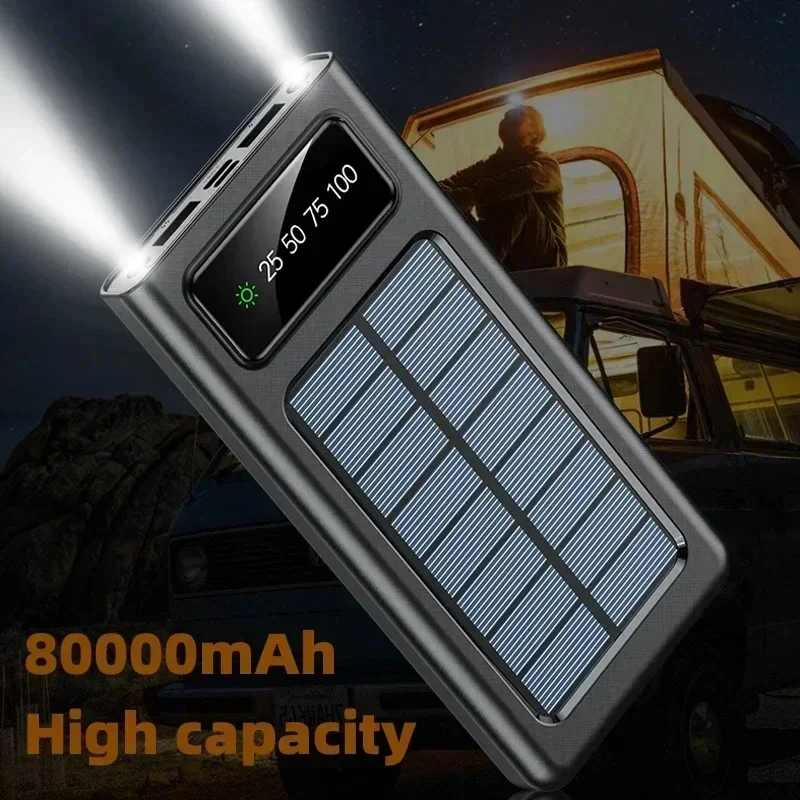 200000mAh Solar Power Bank Ultra Capacity USB 4 in1 Super Fast Charging USB TypeC LED Light Outdoor Power Bank For Xiaomi iPhone