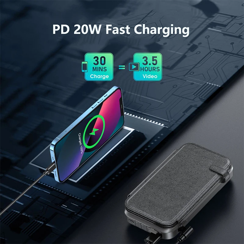 Waterproof Solar Power Bank 43800mAh Fast Wireless Charger for iPhone 15 14 Samsung Huawei Xiaomi PD 20W Fast Charging Powerbank