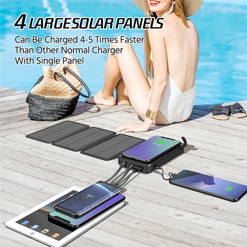 Waterproof Solar Power Bank 43800mAh Fast Wireless Charger for iPhone 15 14 Samsung Huawei Xiaomi PD 20W Fast Charging Powerbank