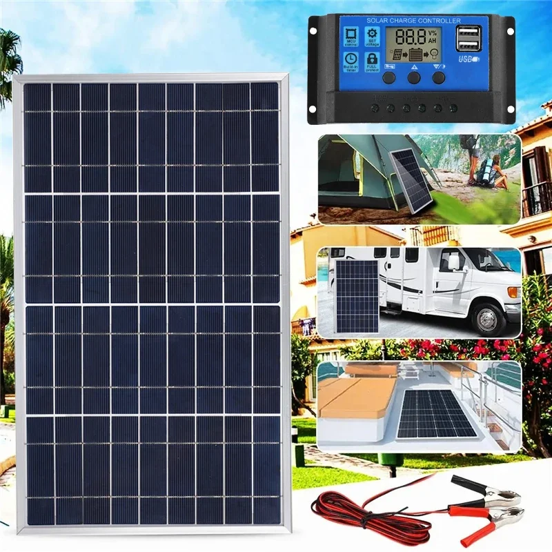 300W/600W Solar Panel Kit Complete 12V Polycrystalline USB Power Portable Outdoor Rechargeable Solar Cell Solar Generator