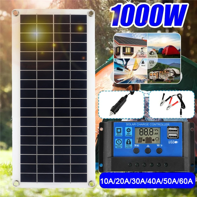 1000W Solar Panel 12V Solar Cell With 60A 100A Controller Solar Charge for Phone RV Car MP3 PAD Charger Outdoor Battery Supply 1000W Solar Panel 12V Solar Cell With 60A 100A Controller Solar Charge for Phone RV Car MP3 PAD Charger Outdoor Battery Supply