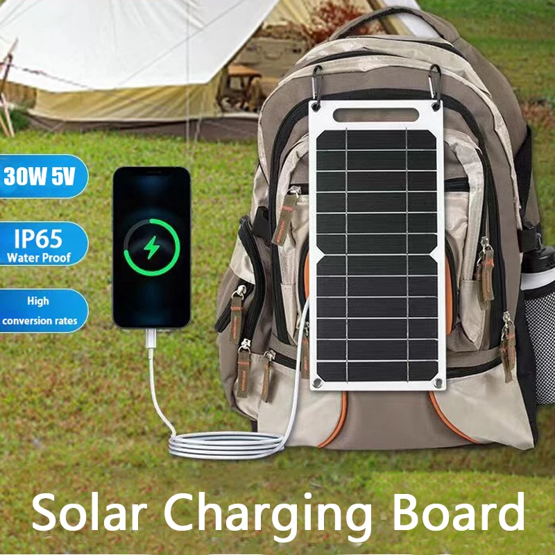 Solar Panel 30W USB Type-C Waterproof Outdoor Hiking Camping Portable Battery Mobile Phone Charging Bank Charging Panel 6.8V Solar Panel 30W USB Type-C Waterproof Outdoor Hiking Camping Portable Battery Mobile Phone Charging Bank Charging Panel 6.8V