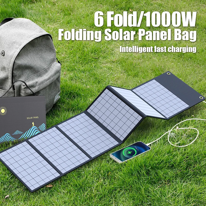 1000W Solar Panel Portable Folding Bag USB+DC Output Solar Charger Outdoor Power Supply for Home Mobile Phone Power Generator