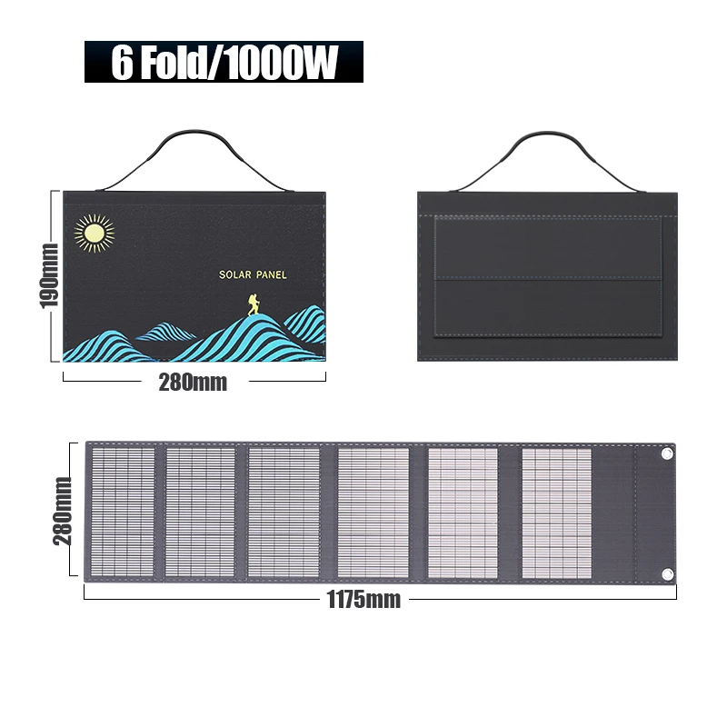 1000W Solar Panel Portable Folding Bag USB+DC Output Solar Charger Outdoor Power Supply for Home Mobile Phone Power Generator