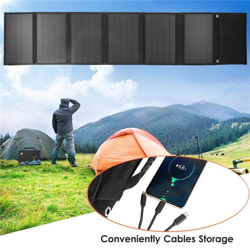 100W Solar Panel Folding Bag USB+DC Output Solar Charger Portable Foldable Solar Charging Device Outdoor Portable Power Supply