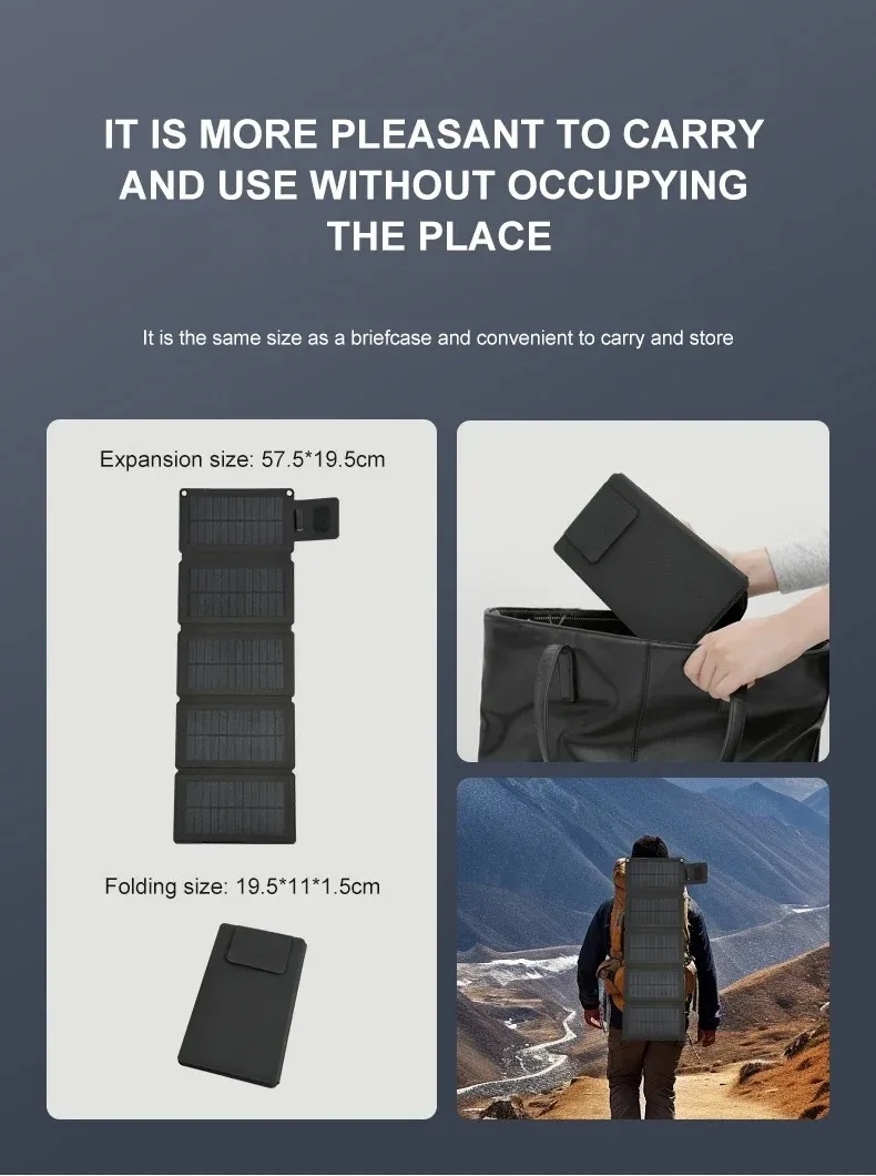 Foldable Solar Panel 5V USB Portable Battery Charger for Cell Phone Outdoor Waterproof Power Bank for Camping Accessories