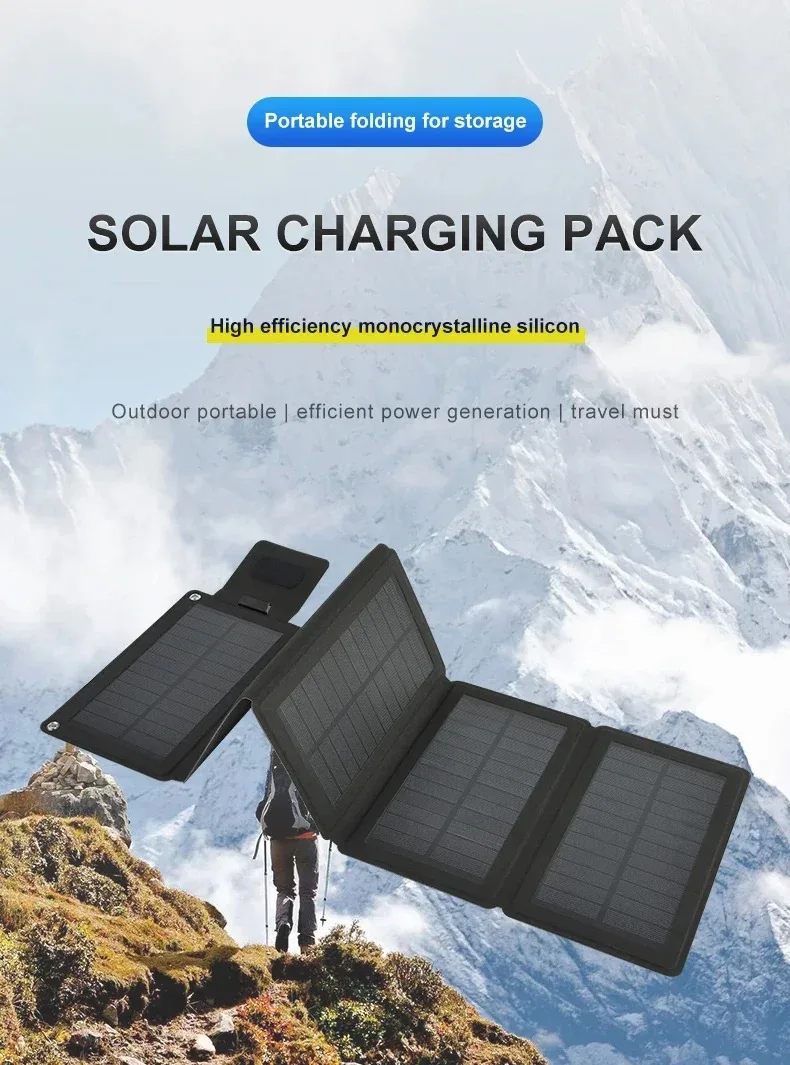 Foldable Solar Panel 5V USB Portable Battery Charger for Cell Phone Outdoor Waterproof Power Bank for Camping Accessories