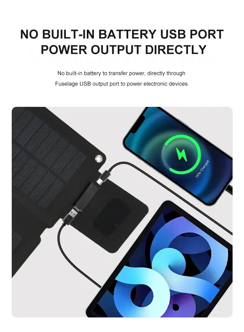 Foldable Solar Panel 5V USB Portable Battery Charger for Cell Phone Outdoor Waterproof Power Bank for Camping Accessories
