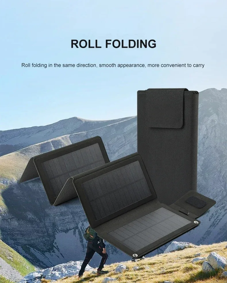 Foldable Solar Panel 5V USB Portable Battery Charger for Cell Phone Outdoor Waterproof Power Bank for Camping Accessories