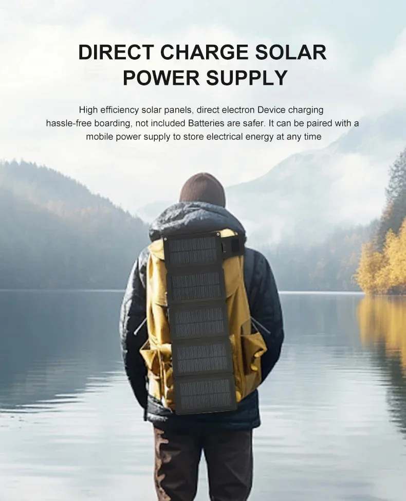 Foldable Solar Panel 5V USB Portable Battery Charger for Cell Phone Outdoor Waterproof Power Bank for Camping Accessories