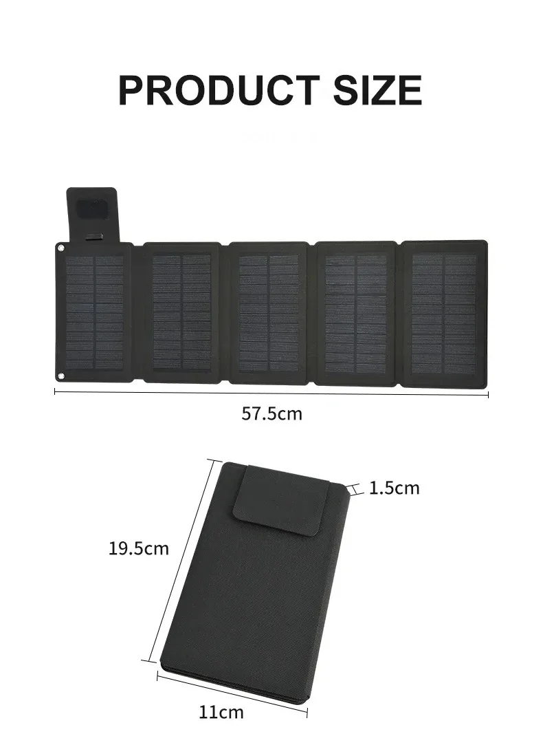 Foldable Solar Panel 5V USB Portable Battery Charger for Cell Phone Outdoor Waterproof Power Bank for Camping Accessories