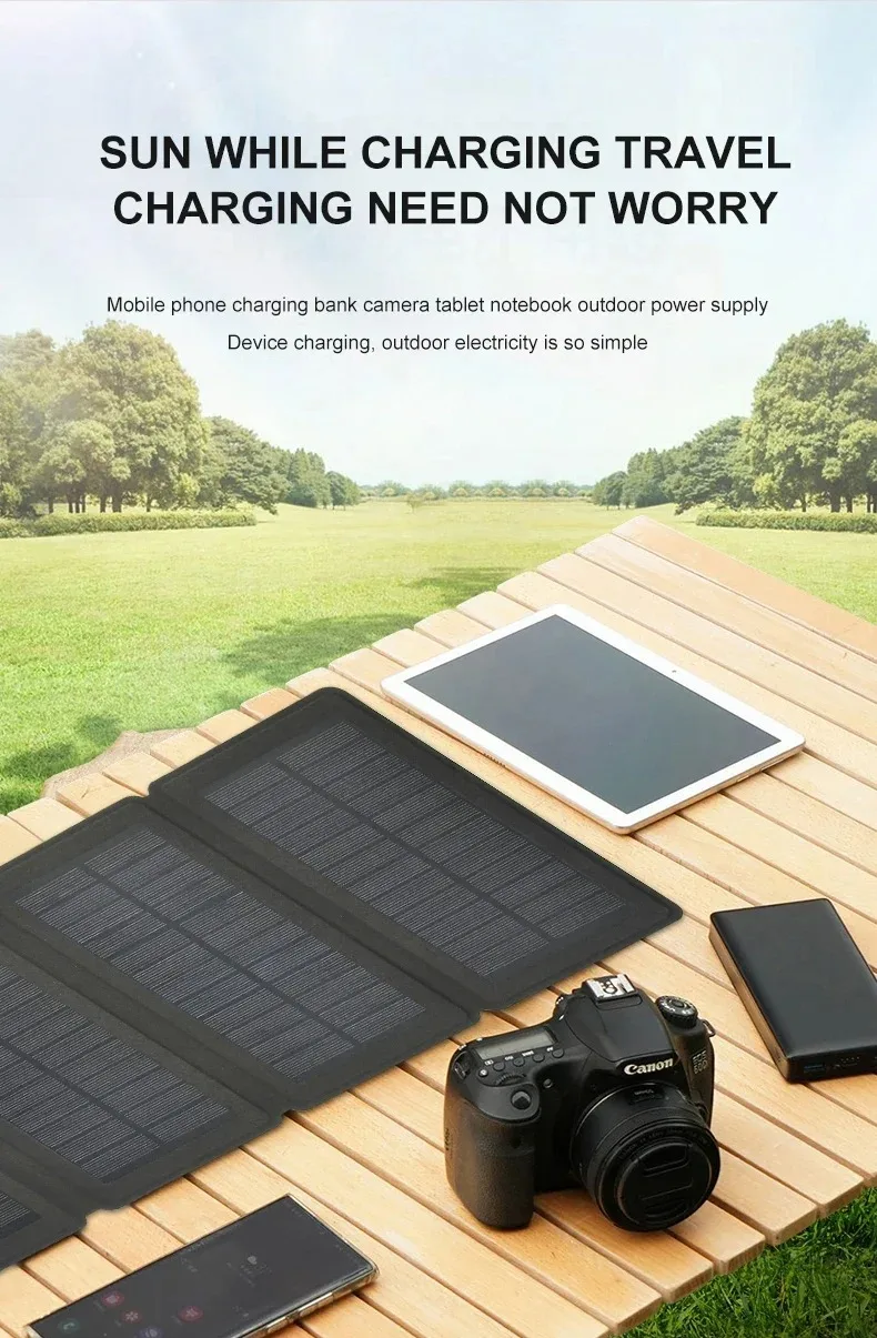 Foldable Solar Panel 5V USB Portable Battery Charger for Cell Phone Outdoor Waterproof Power Bank for Camping Accessories