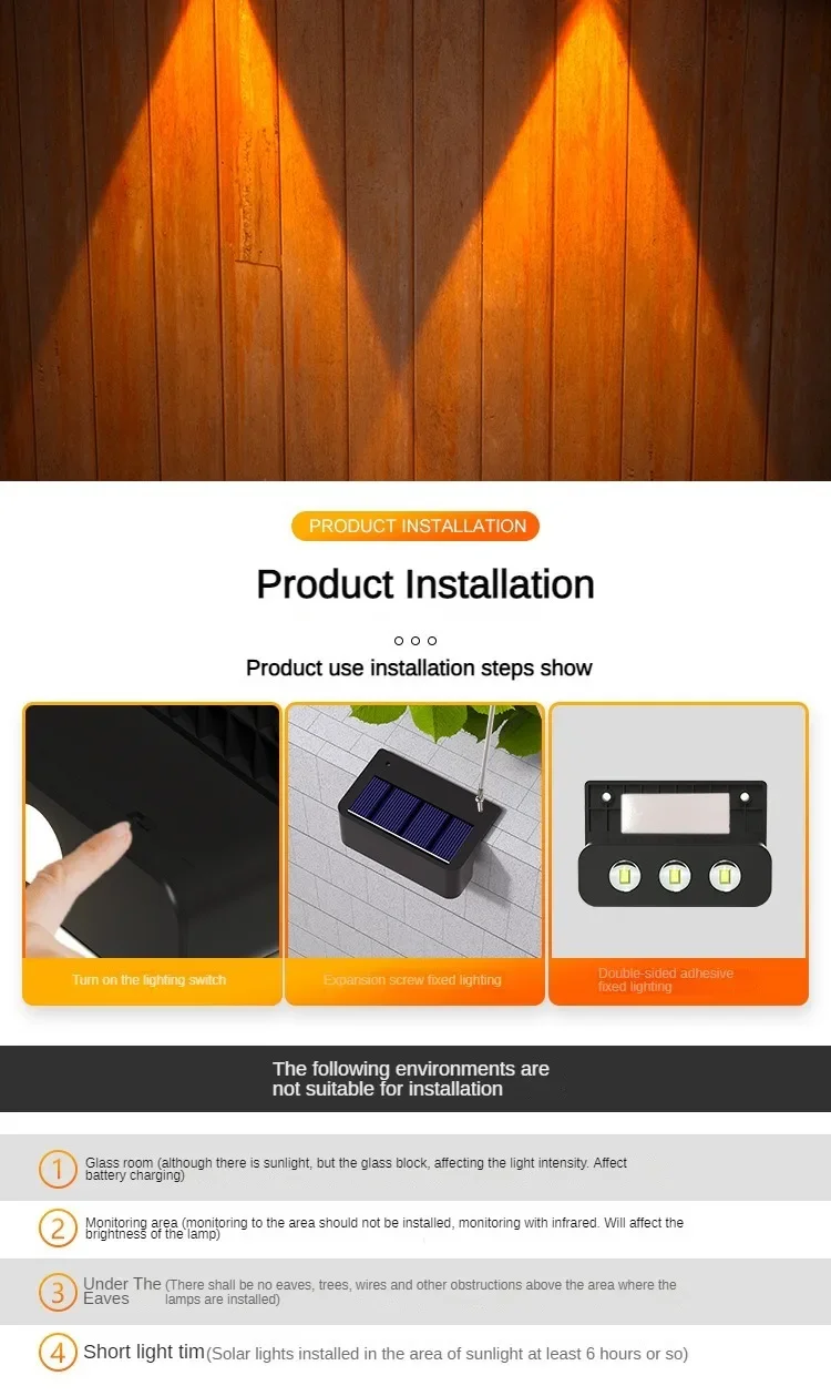 Solar Wall Lamp Outdoor Waterproof Solar Powered Light UP and Down Illuminate Home Garden Yard Decoration Outside Sunlights