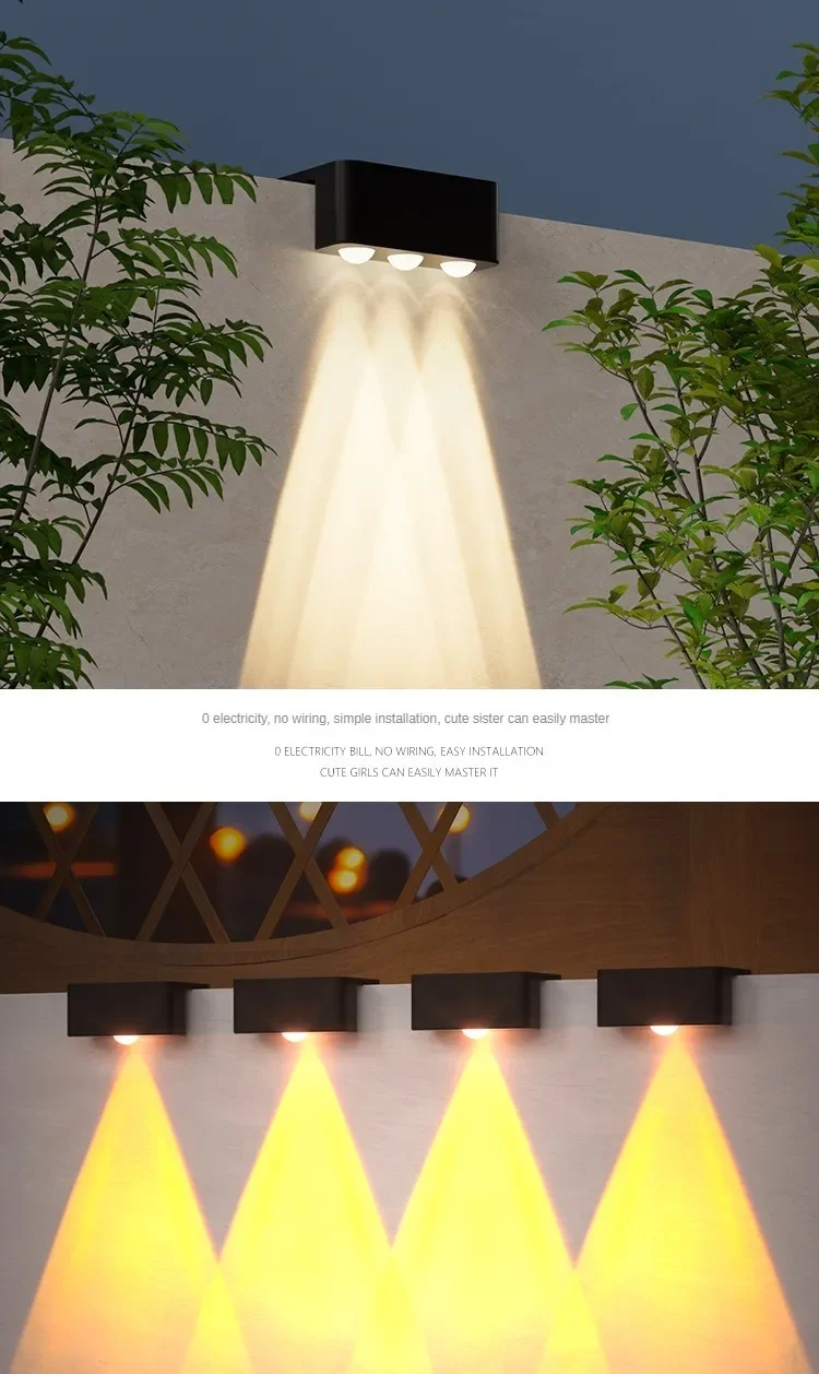 Solar Wall Lamp Outdoor Waterproof Solar Powered Light UP and Down Illuminate Home Garden Yard Decoration Outside Sunlights