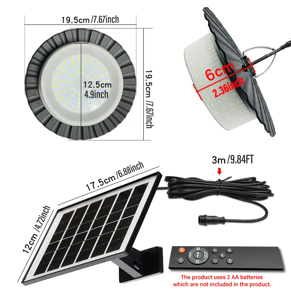 Outdoor Solar Pendant Light with Motion Sensor Solar Light 5 Modes with Remote Control 360° Wide Angle Lighting