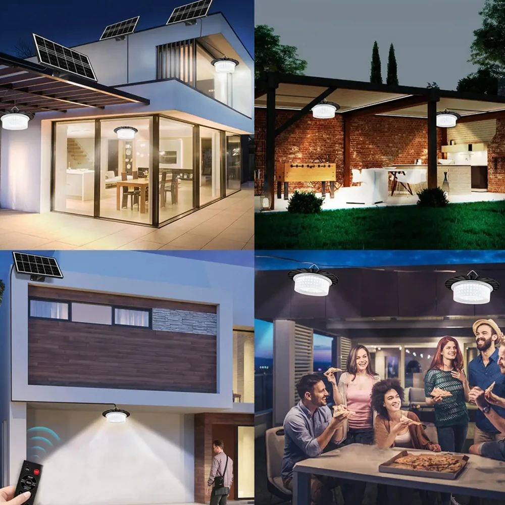 Outdoor Solar Pendant Light with Motion Sensor Solar Light 5 Modes with Remote Control 360° Wide Angle Lighting
