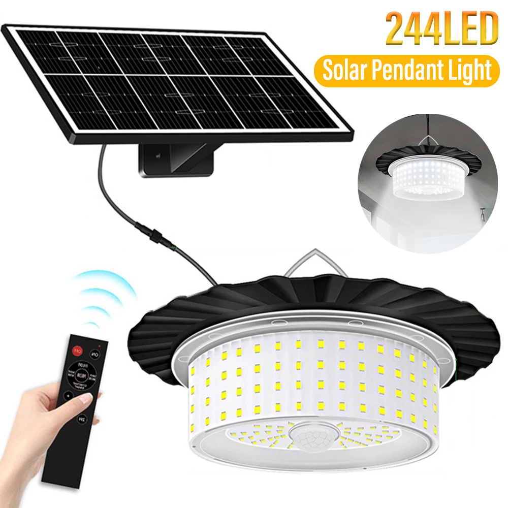 Outdoor Solar Pendant Light with Motion Sensor Solar Light 5 Modes with Remote Control 360° Wide Angle Lighting