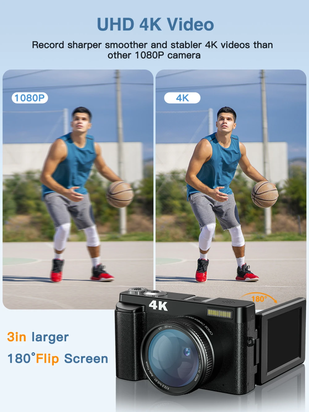 4K Digital Camera for Photography and Video Autofocus Anti-Shake 48MP Compact Vlogging Camera 3'' 180° Flip Screen with Flash 4K Digital Camera for Photography and Video Autofocus Anti-Shake 48MP Compact Vlogging Camera 3'' 180° Flip Screen with Flash