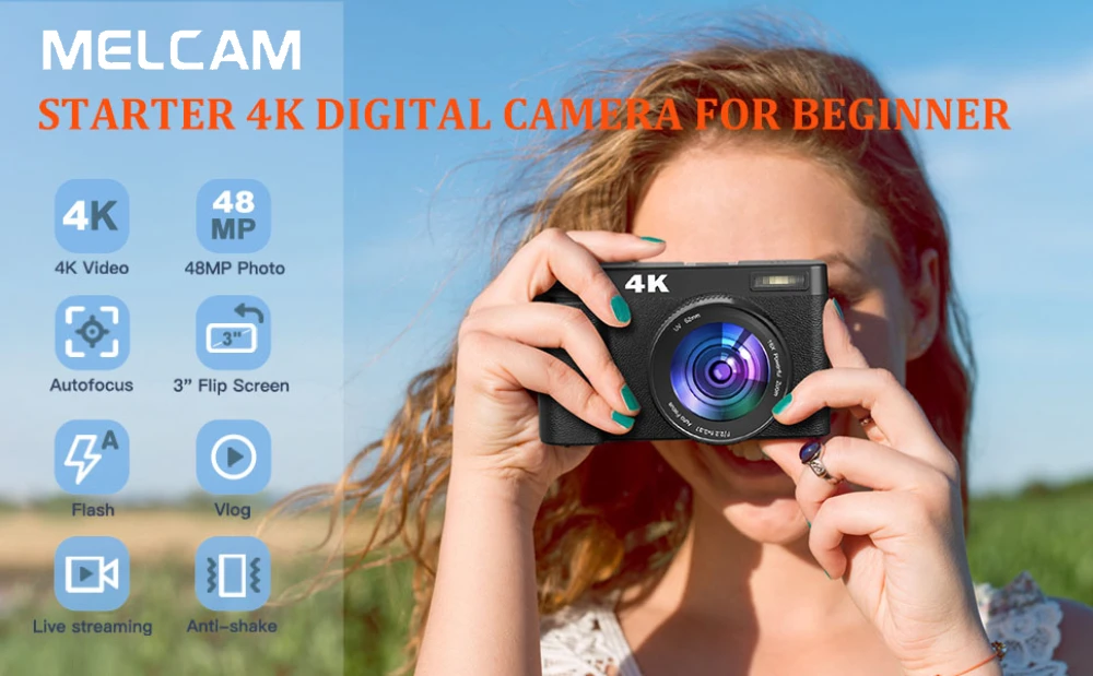 4K Digital Camera for Photography and Video Autofocus Anti-Shake 48MP Compact Vlogging Camera 3'' 180° Flip Screen with Flash 4K Digital Camera for Photography and Video Autofocus Anti-Shake 48MP Compact Vlogging Camera 3'' 180° Flip Screen with Flash
