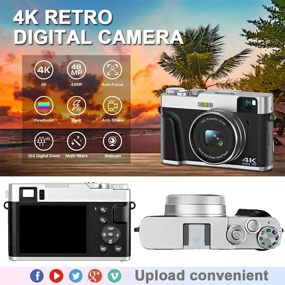 4K CCD 8X Digital Zoom Digital Camera for Student 48MP Compact Digital Photography Camera 180°Flip Screen Selfile Camera RENEAR 4K CCD 8X Digital Zoom Digital Camera for Student 48MP Compact Digital Photography Camera 180°Flip Screen Selfile Camera RENEAR